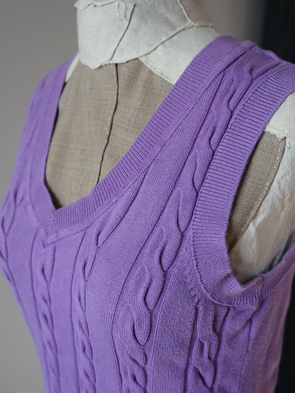 Lavender Cable Knit V-Neck Sweater Vest